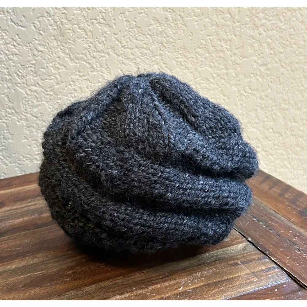 Unbranded Charcoal Gray Knit Cloche Hat Soft Foldable Winter Bucket Style